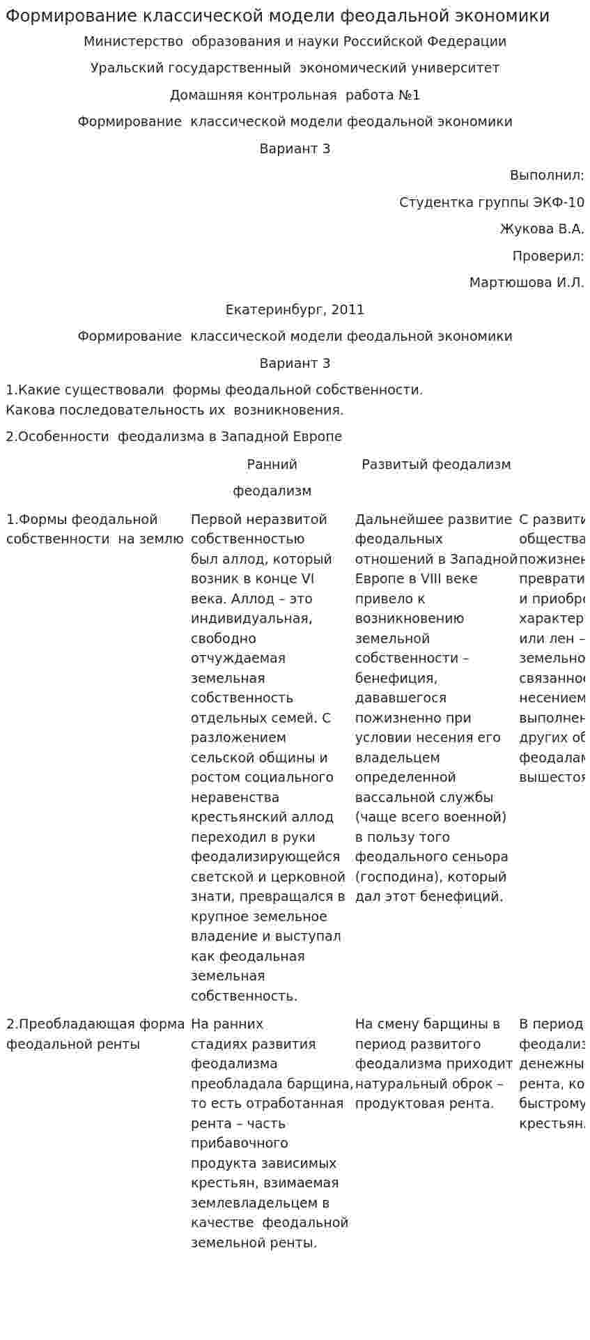Формирование классической модели феодальной экономики