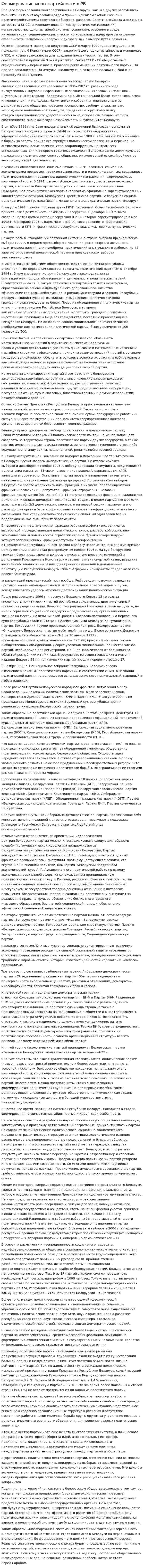 Формирование многопартийности в РБ
