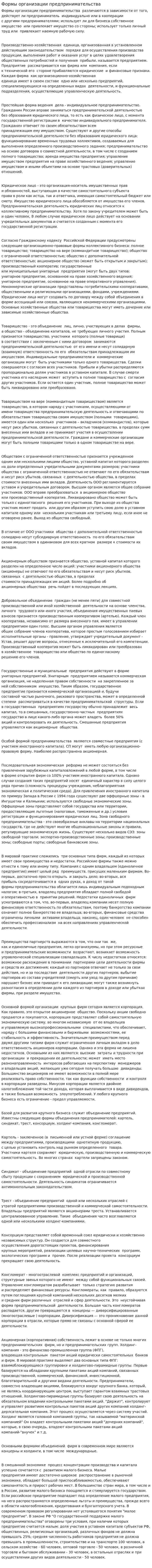 Формы организации предпринимательства