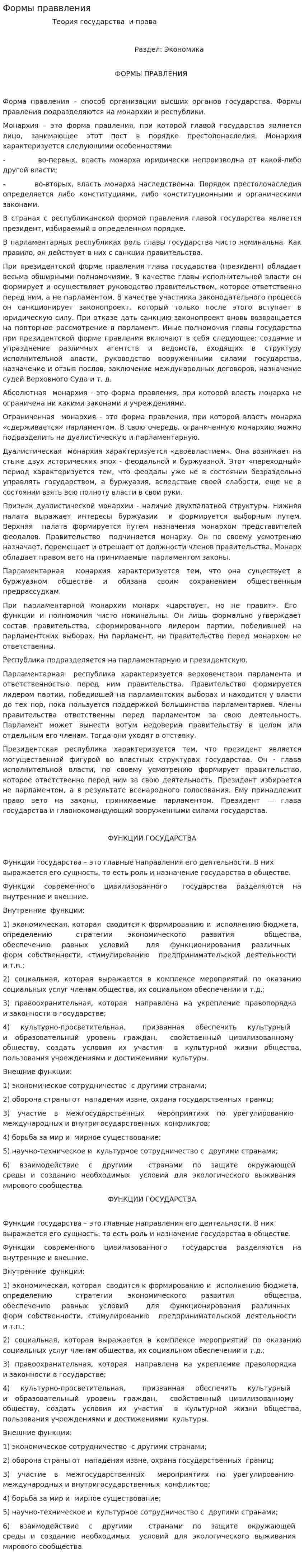 Формы праввления