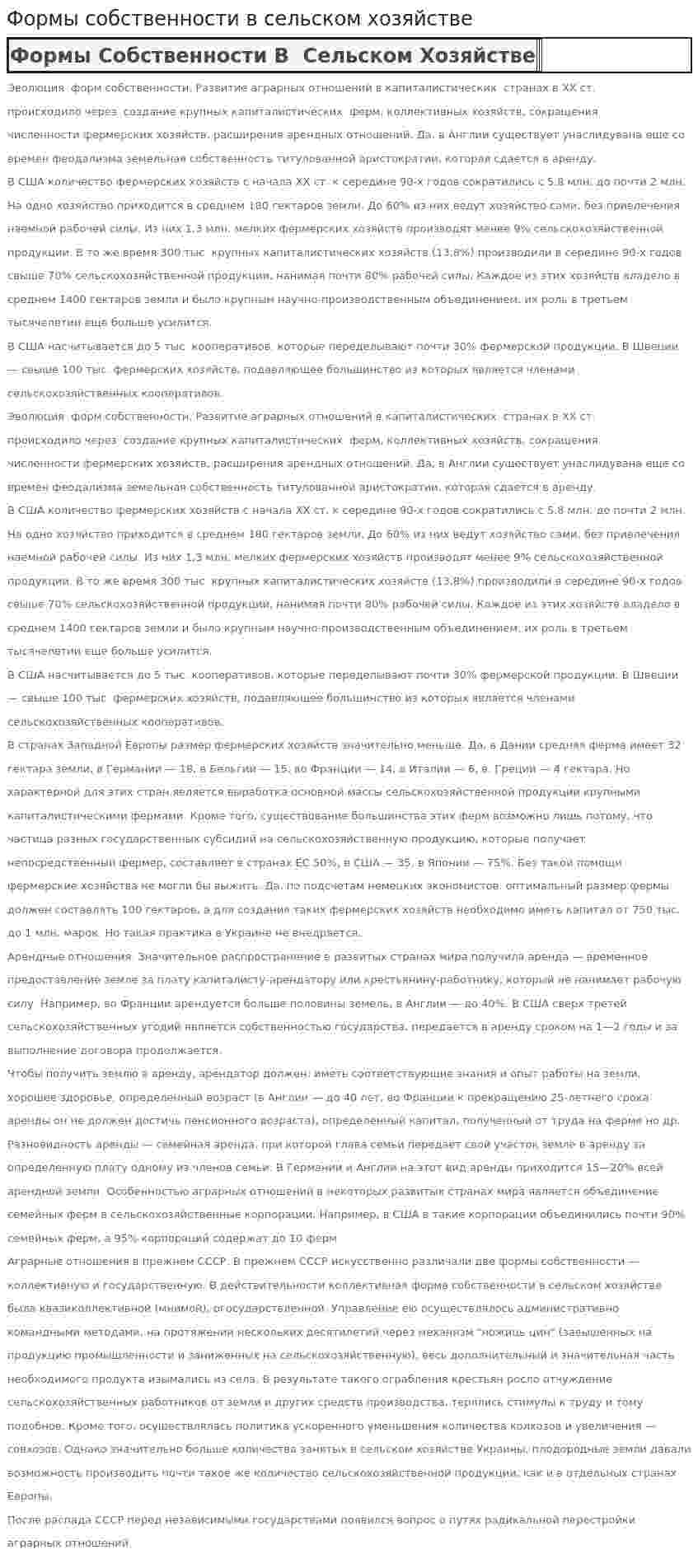 Формы собственности в сельском хозяйстве