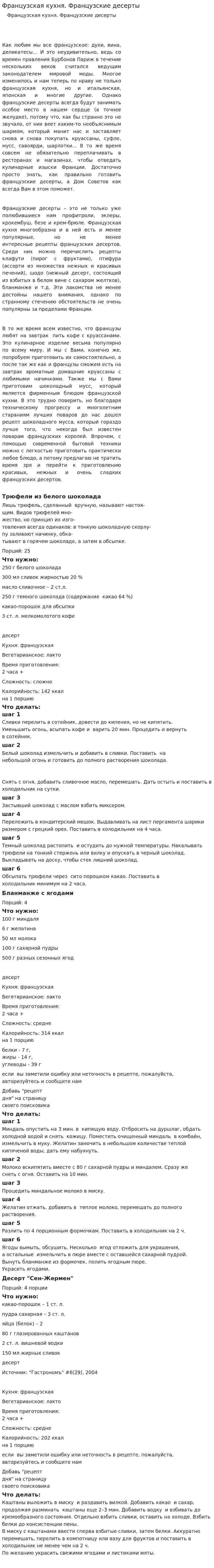 Французская кухня. Французские десерты