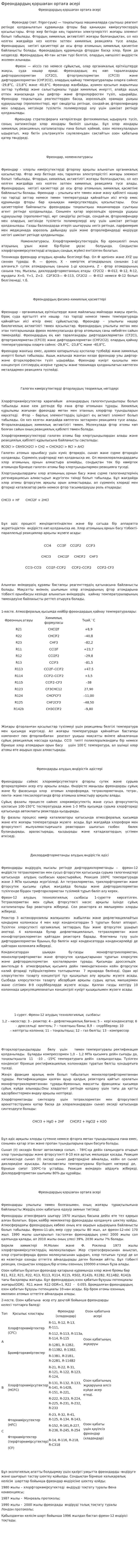 Фреондардың қоршаған ортаға әсері