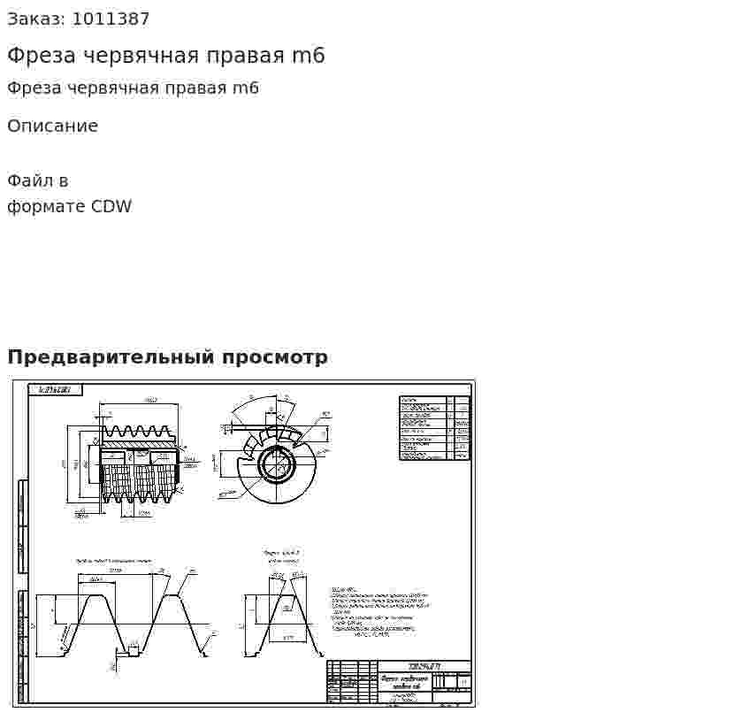Фреза червячная правая m6 