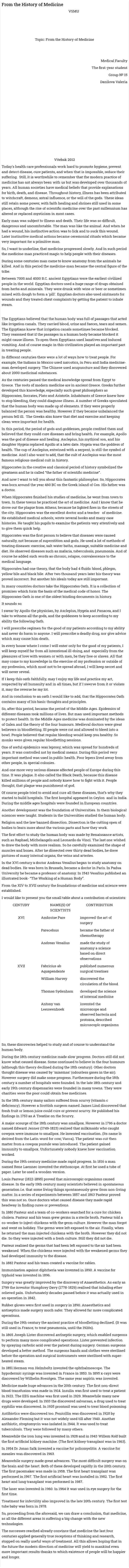 From the History of Medicine