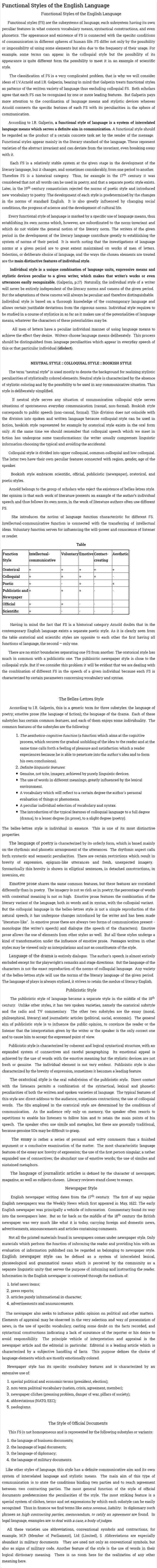 Functional Styles of the English Language