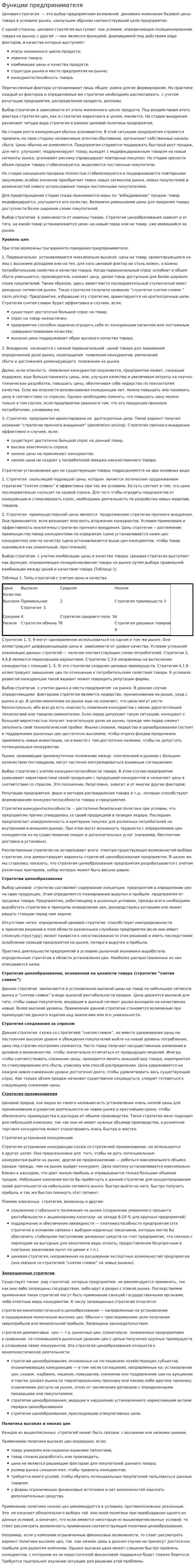 Функции предпринимателя