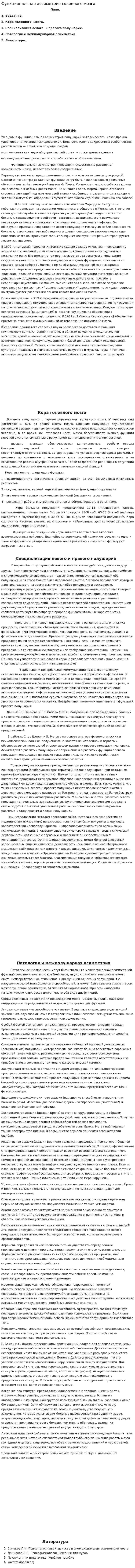 Функциональная ассиметрия головного мозга