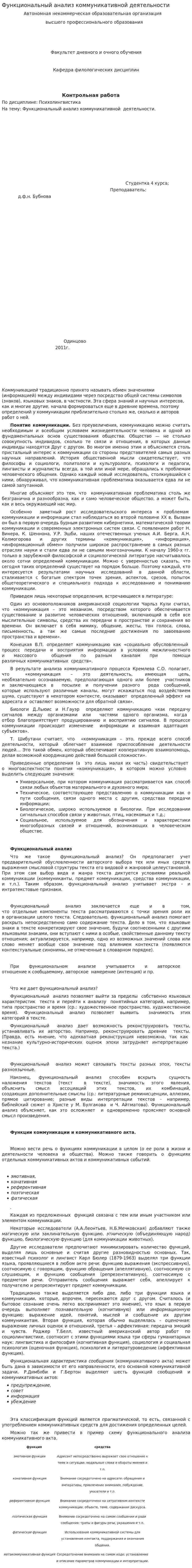 Функциональный анализ коммуникативной деятельности