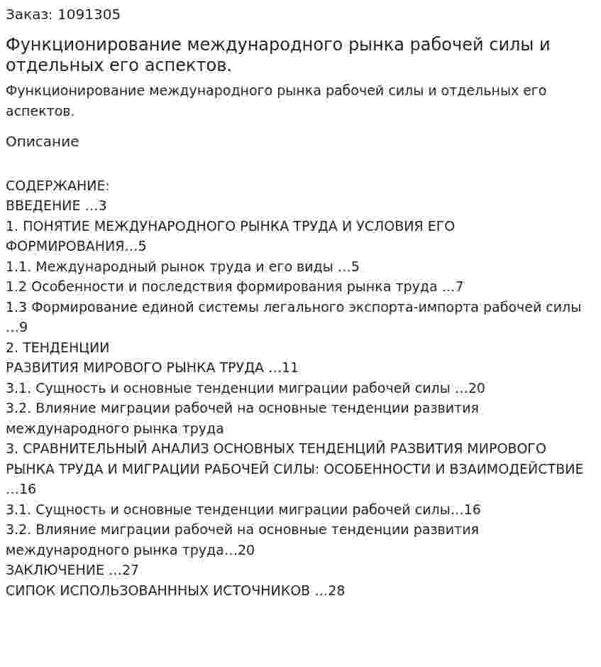 Функционирование международного рынка рабочей силы и отдельных его аспектов. (курсовая работа) 