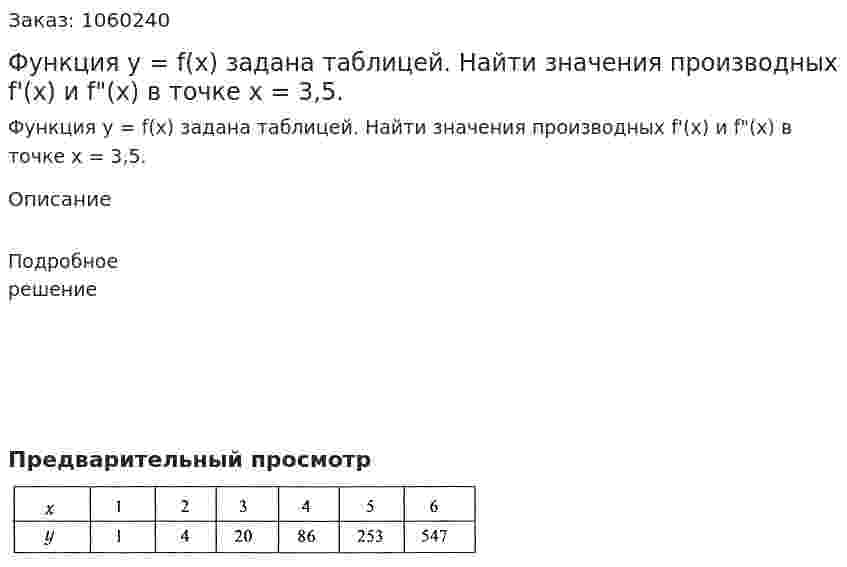 Функция y = f(x) задана таблицей. Найти значения производных f'(x) и f"(x) в точке х = 3,5. 