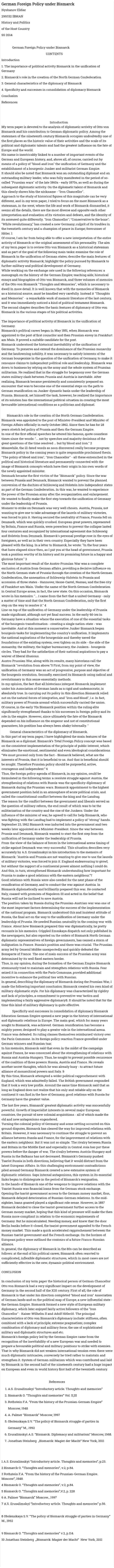 German Foreign Policy under Bismarck