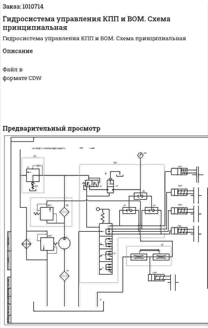 Гидросистема управления КПП и ВОМ. Схема принципиальная 
