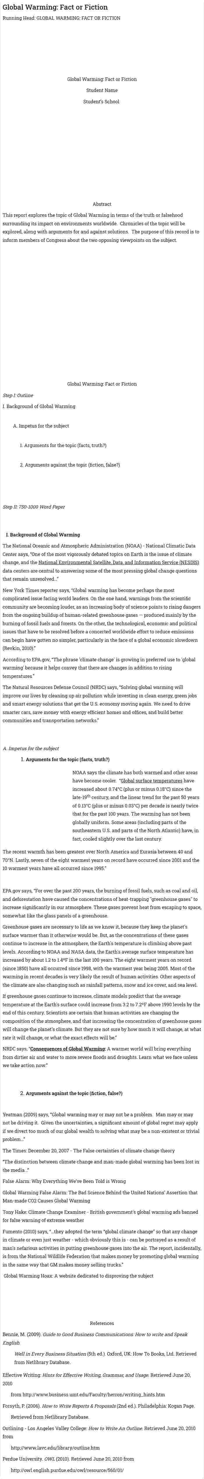 Global Warming: Fact or Fiction