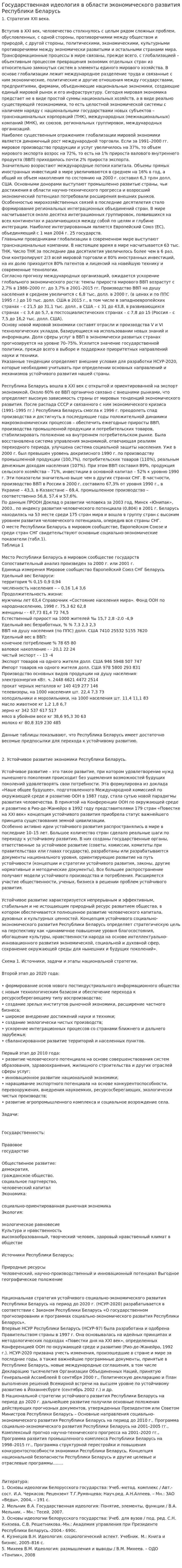 Государственная идеология в области экономического развития Республики Беларусь