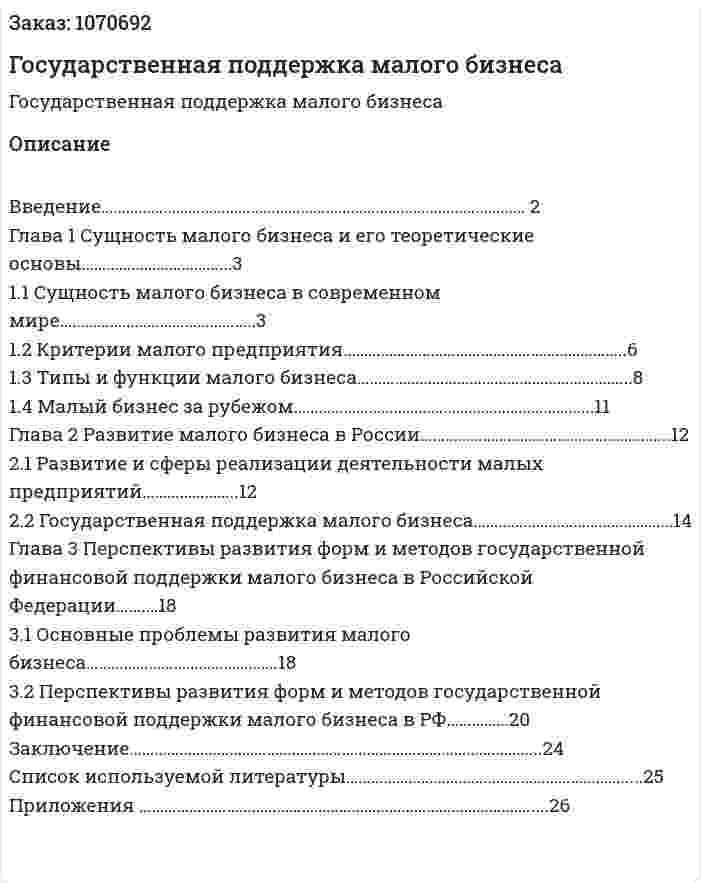 Государственная поддержка малого бизнеса (курсовая работа) 