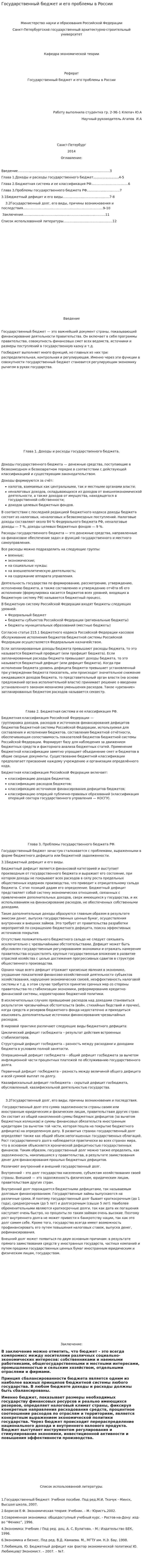 Государственный бюджет и его проблемы в России