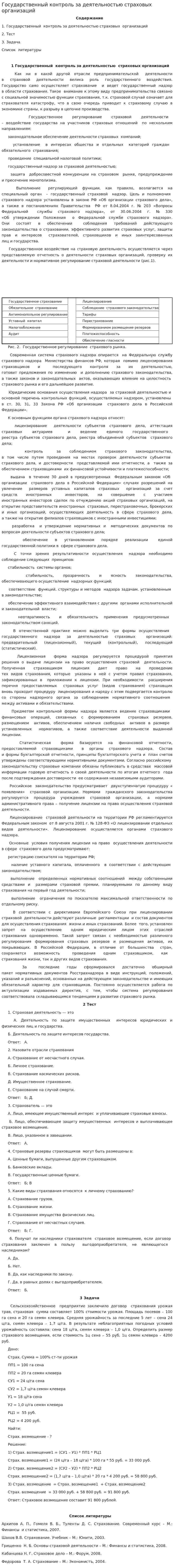 Государственный контроль за деятельностью страховых организаций