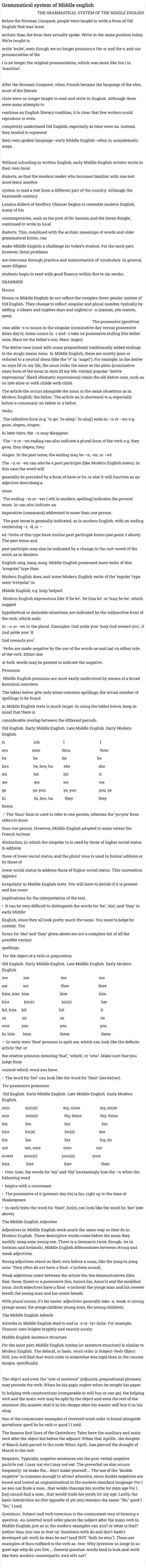 Grammatical system of Middle english