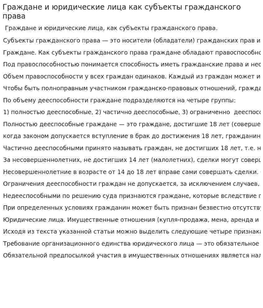 Граждане и юридические лица как субъекты гражданского права
