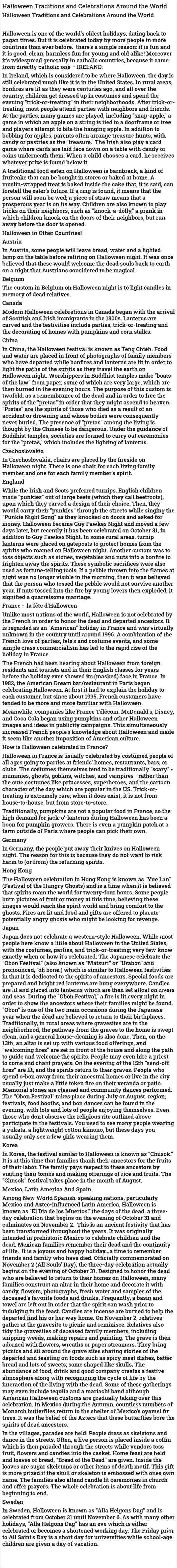 Halloween Traditions and Celebrations Around the World