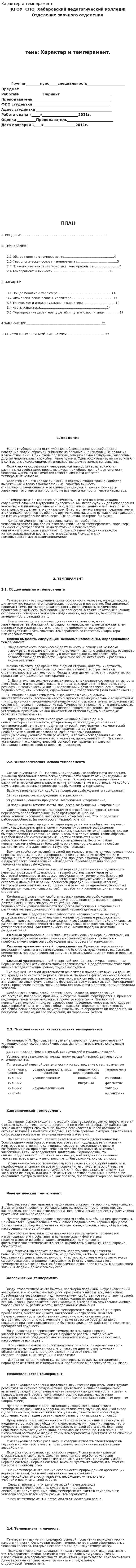 Характер и темперамент