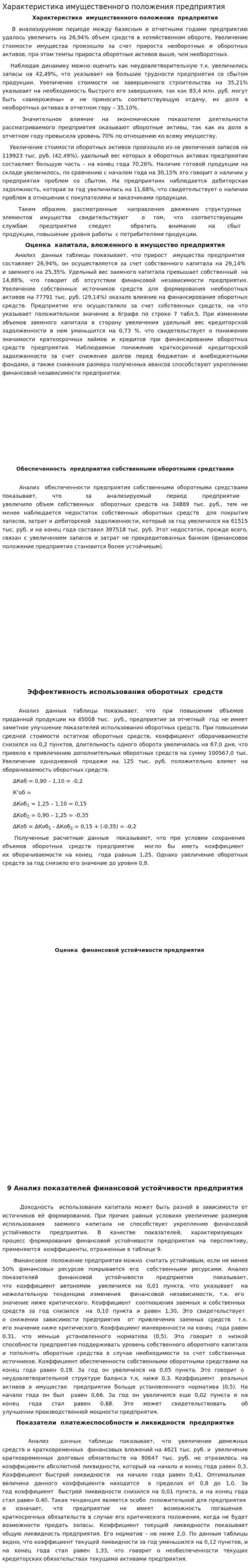 Характеристика имущественного положения предприятия