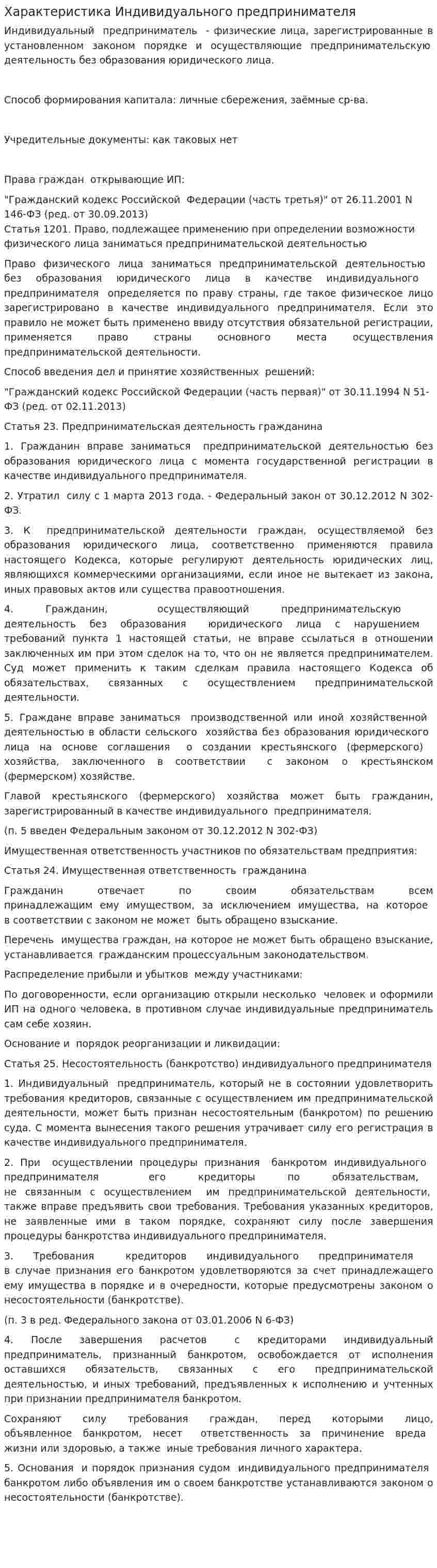 Характеристика Индивидуального предпринимателя