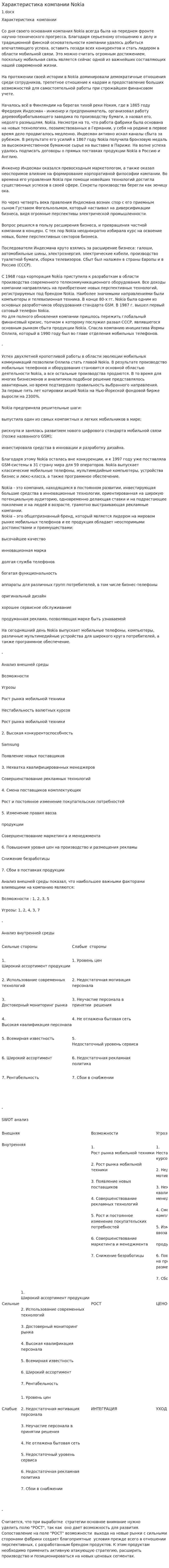 Характеристика компании Nokia