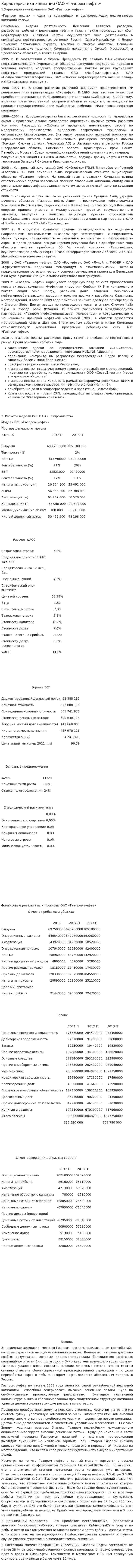 Характеристика компании ОАО «Газпром нефть»