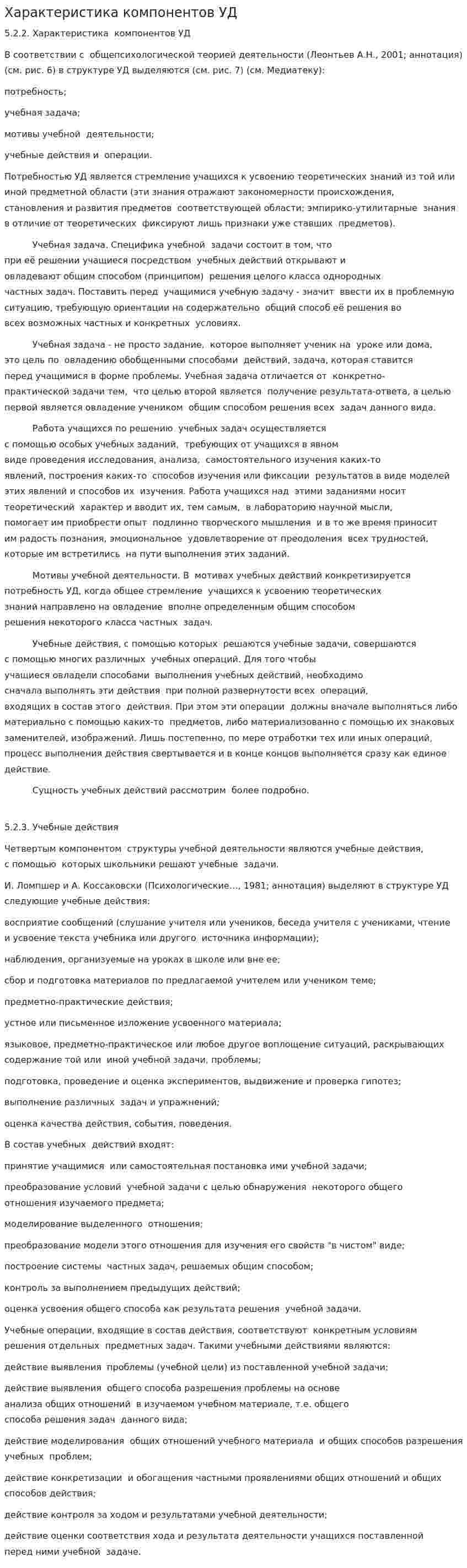 Характеристика компонентов УД