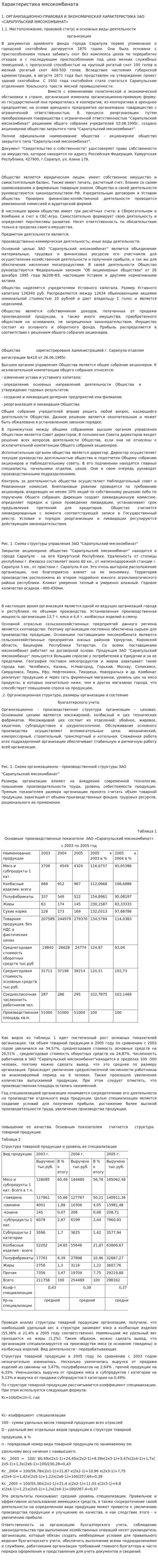 Характеристика мясокомбината