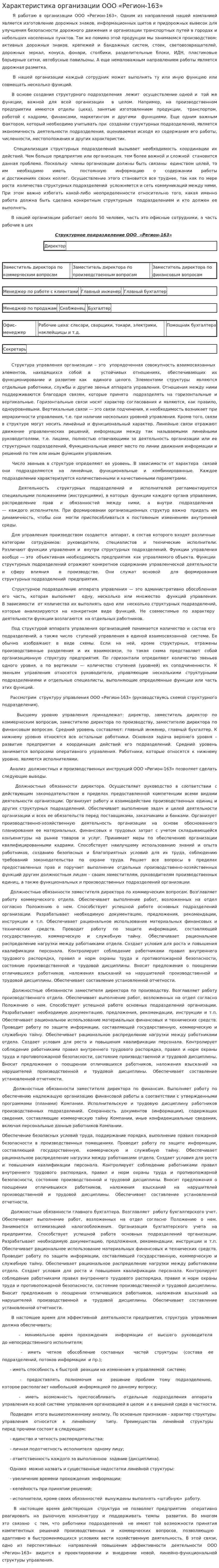 Характеристика организации ООО «Регион-163»