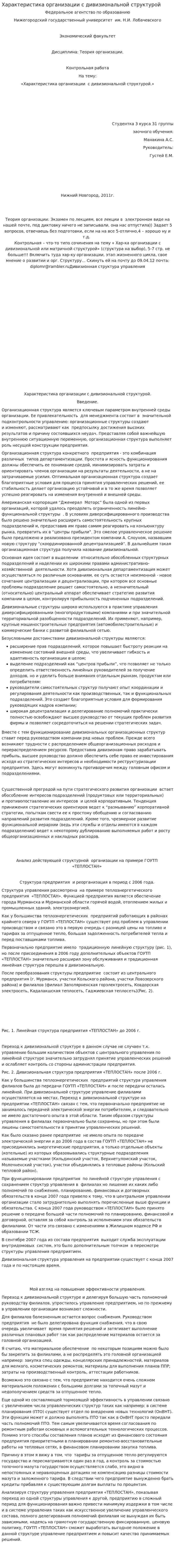 Характеристика организации с дивизиональной структурой