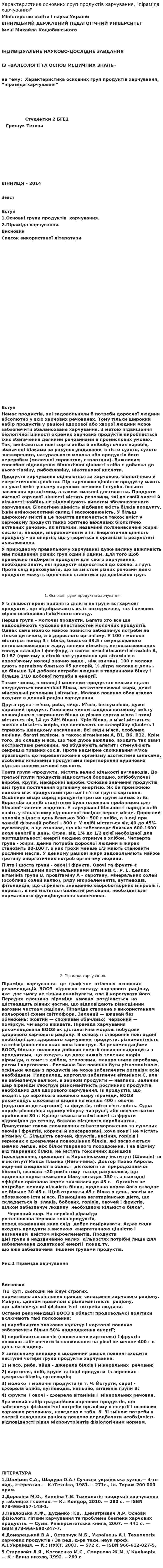Характеристика основних груп продуктів харчування, "піраміда харчування"