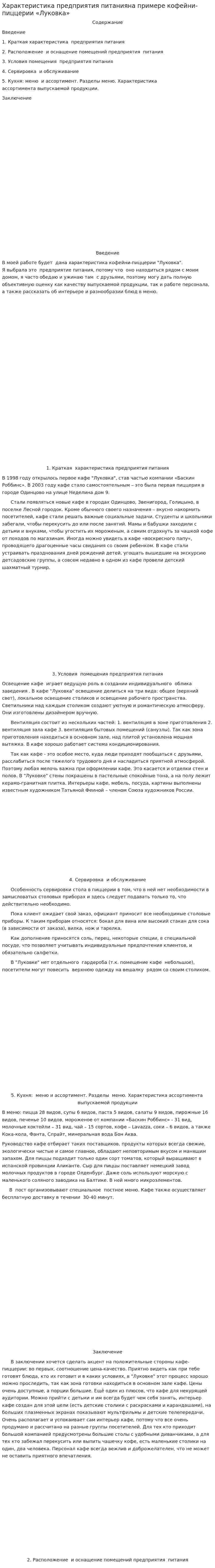 Характеристика предприятия питанияна примере кофейни-пиццерии «Луковка»