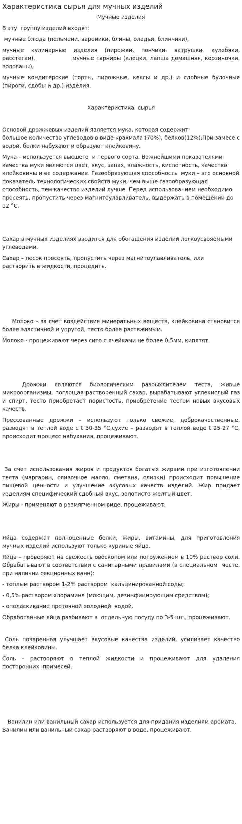 Характеристика сырья для мучных изделий