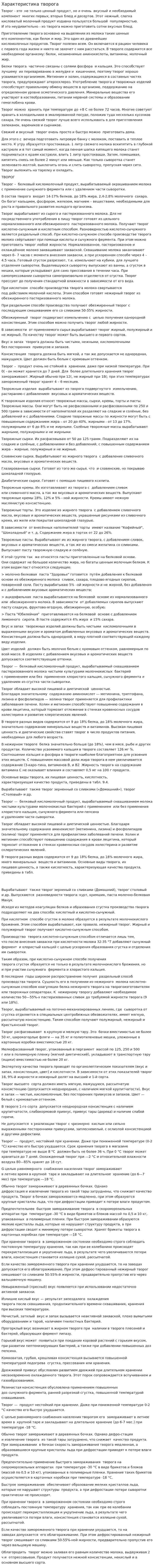 Характеристика творога