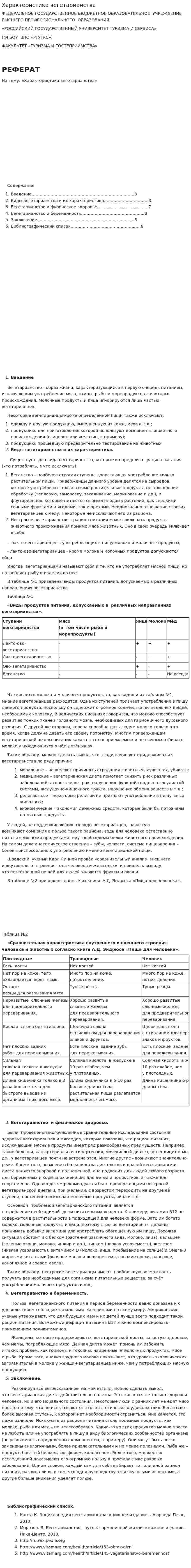 Характеристика вегетарианства