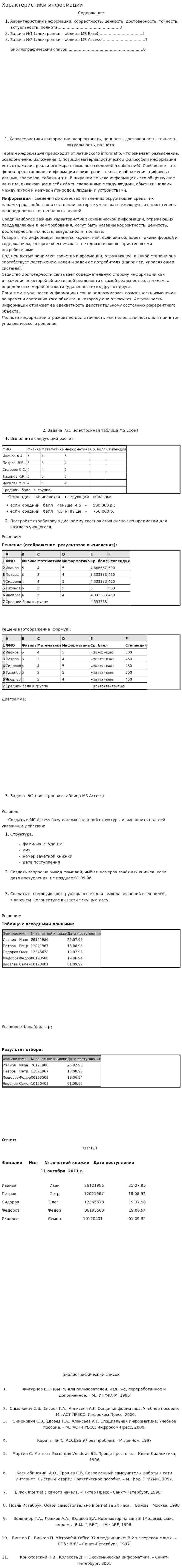 Характеристики информации