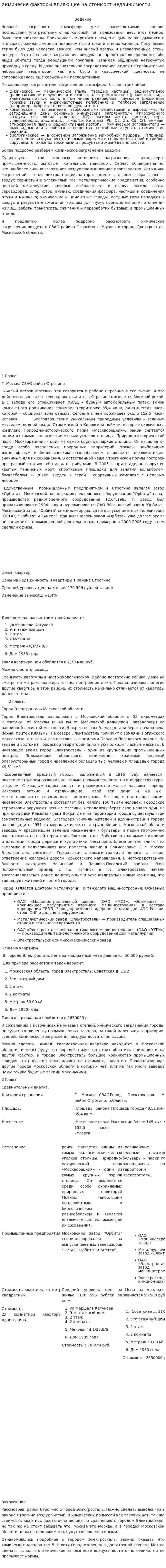 Химичесие факторы влияющие на стоймост недвижимости