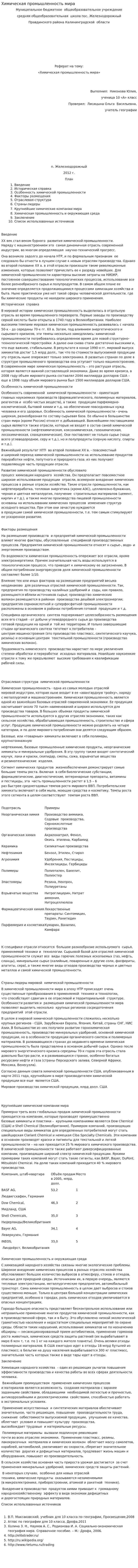 Химическая промышленность мира