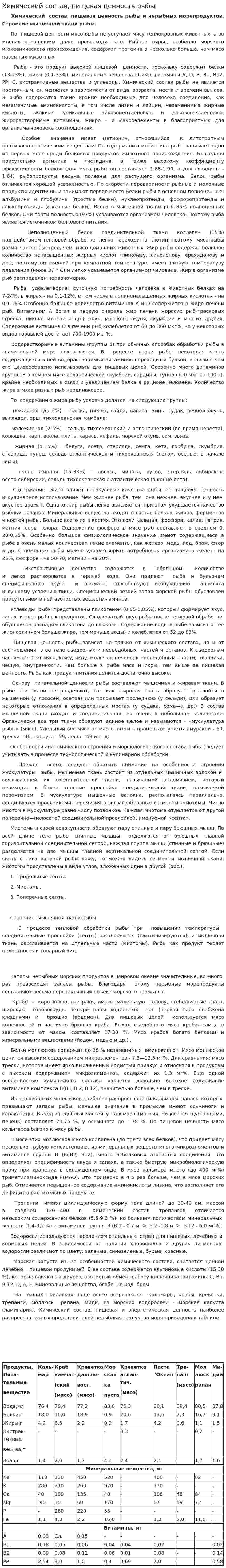 Химический состав, пищевая ценность рыбы