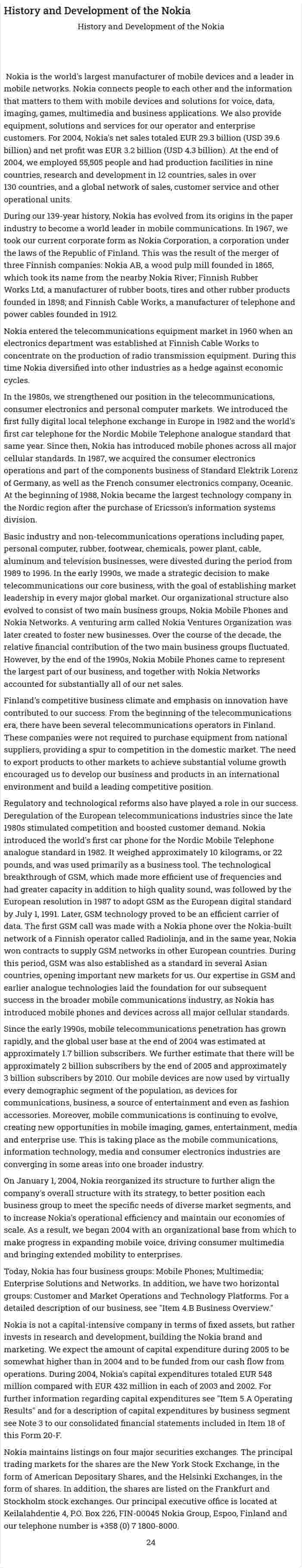 History and Development of the Nokia