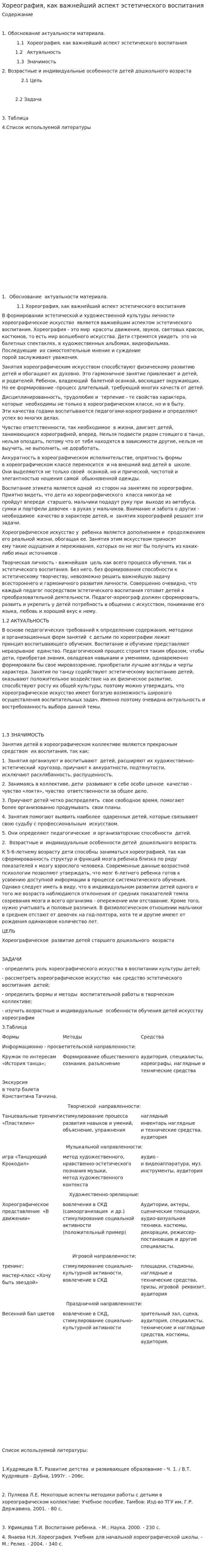 Хореография, как важнейший аспект эстетического воспитания