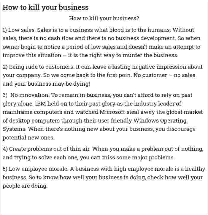 How to kill your business