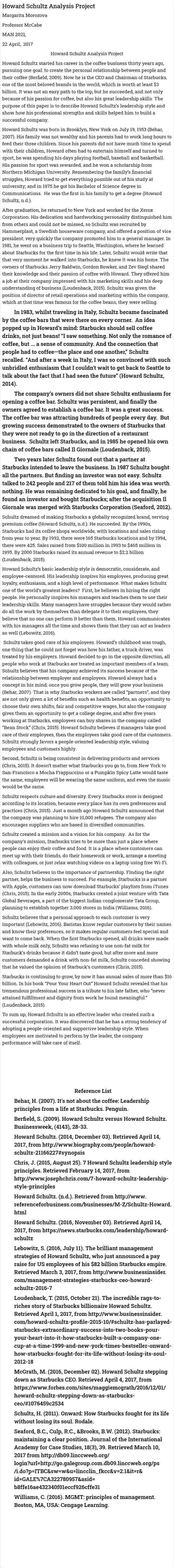Howard Schultz Analysis Project