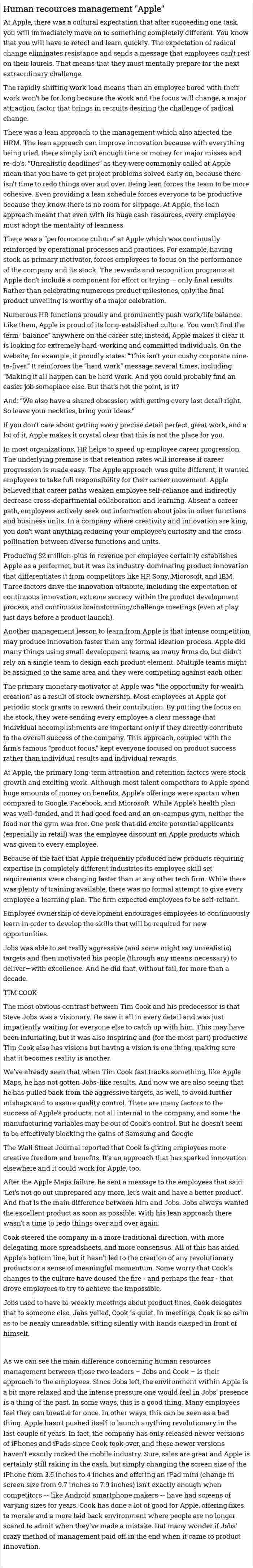 Human recources management "Apple"