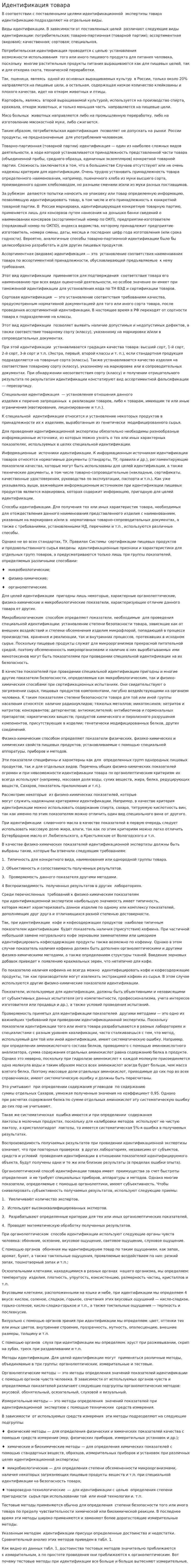 Идентификация товара