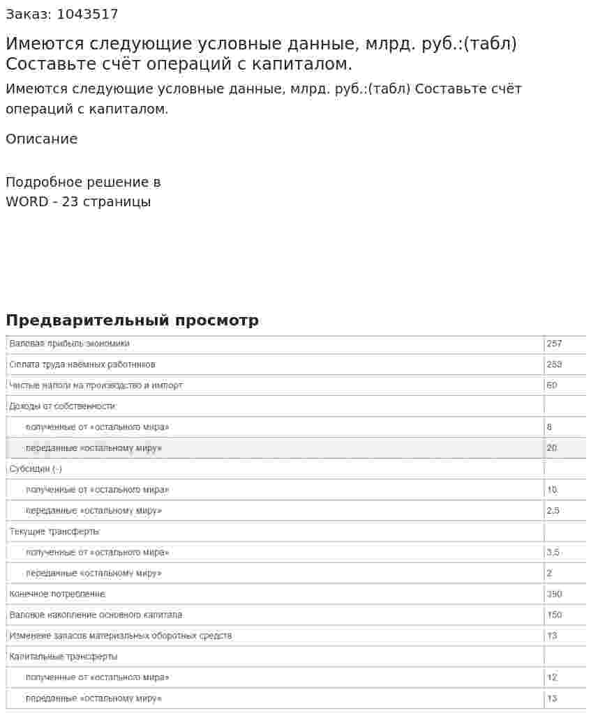 Имеются следующие условные данные, млрд. руб.:(табл) Составьте счёт операций с капиталом. 